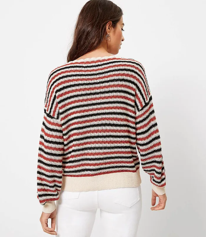 LOFT Petite Textured Boatneck Sweater Bossa Nova Red Women Petite Sweaters