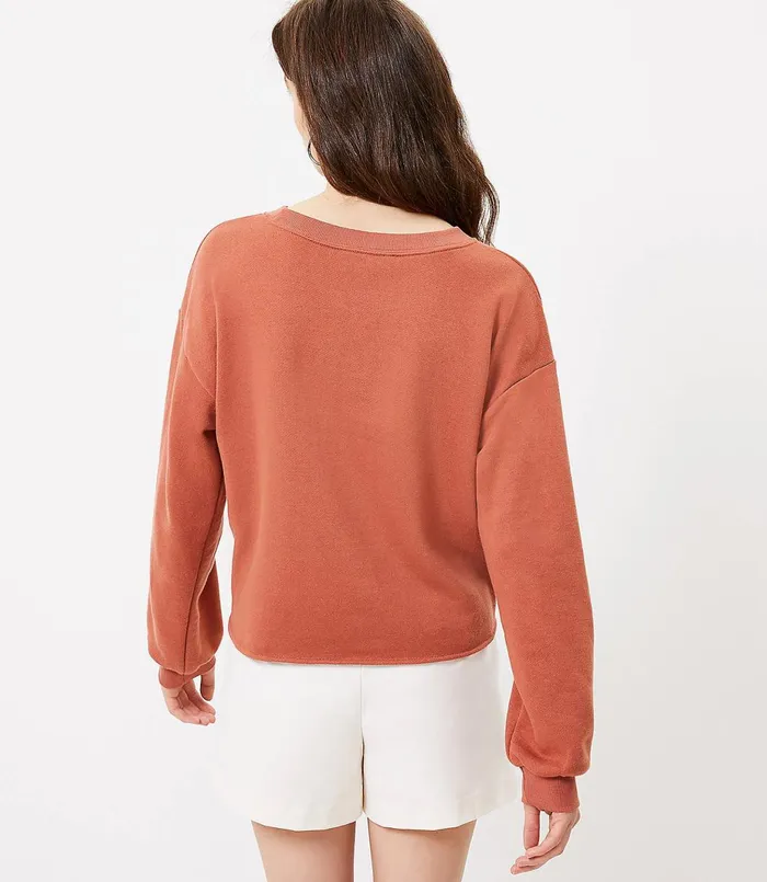 LOFT Petite Tie Front Sweatshirt Empire Porcelain Women Petite Tees