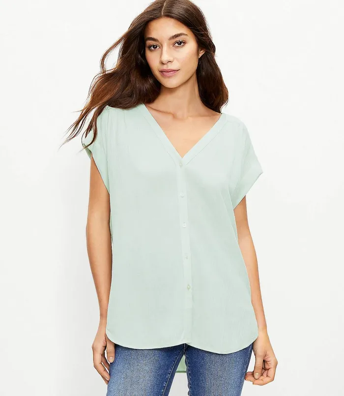 LOFT Petite VNeck Shirt Sienna Yellow Women Petite Tops