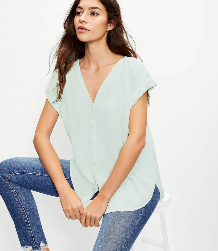 LOFT Petite VNeck Shirt Sienna Yellow Women Petite Tops