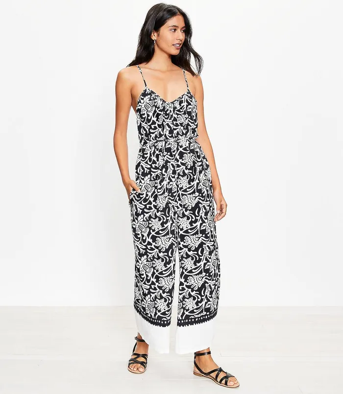 LOFT Petite Vine Crossback Strappy Jumpsuit Black Women Petite Dresses