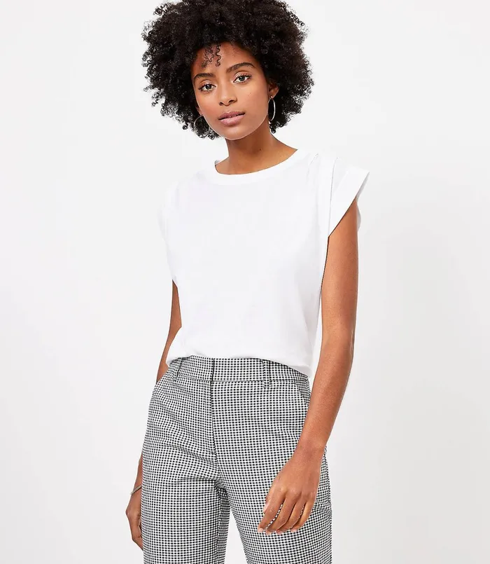 LOFT Pleated Muscle Tee White Women Tops