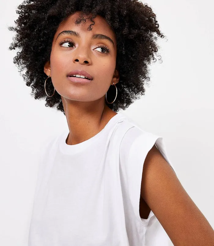 LOFT Pleated Muscle Tee White Women Tops