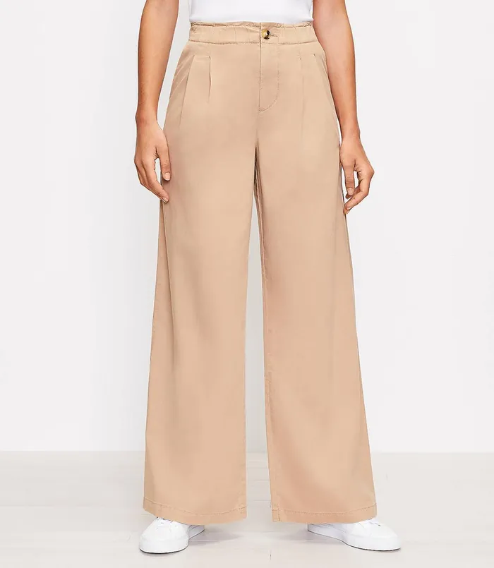 LOFT Pull On Palazzo Pants In Twill Sundried Vine Women Pants