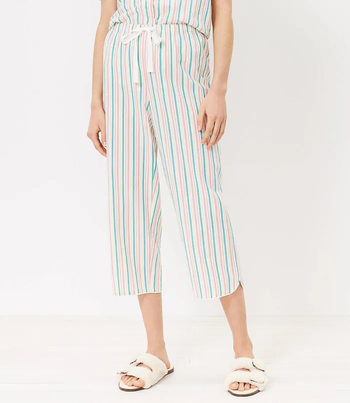 LOFT Rainbow Stripe Pajama Pants Whisper White Women Sleepwear