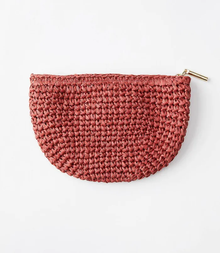 LOFT Straw Zip Pouch Rosy Grapefruit Women Bags and Small Accessories