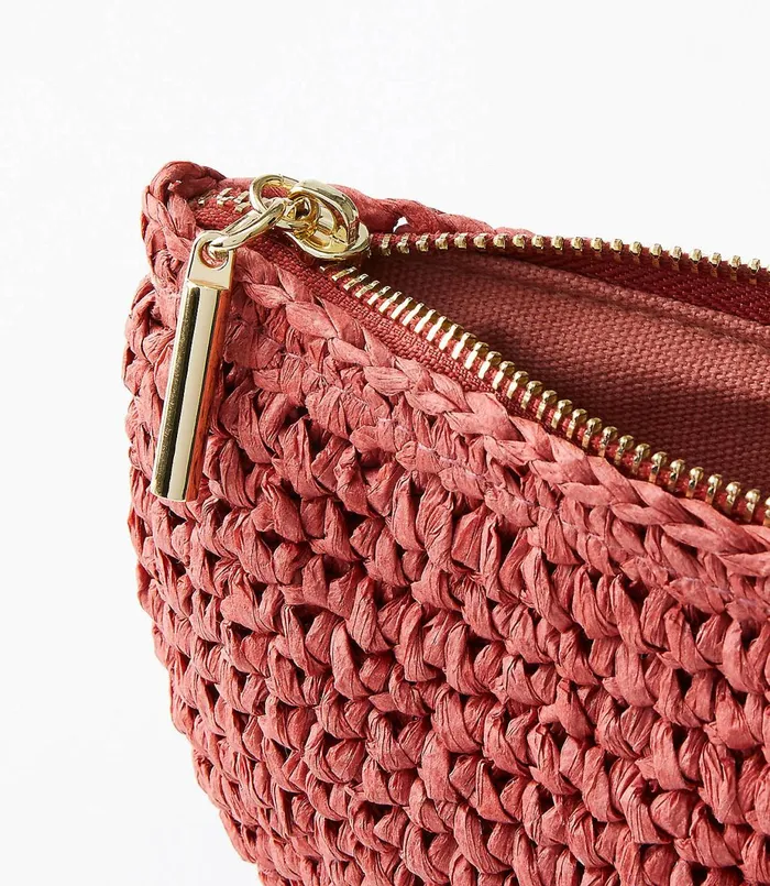 LOFT Straw Zip Pouch Rosy Grapefruit Women Bags and Small Accessories