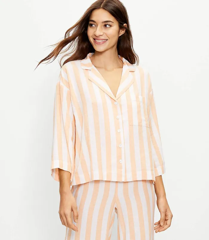 LOFT Striped Oversized Pajama Shirt Whisper White Women Sleepwear