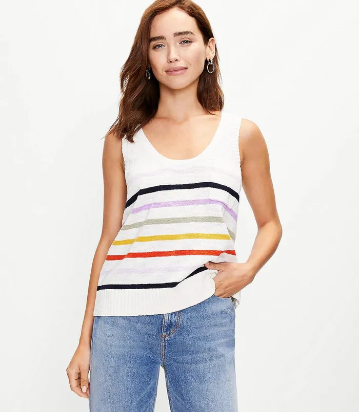 LOFT Striped Pocket Sweater Tank Whisper White Women Loungewear