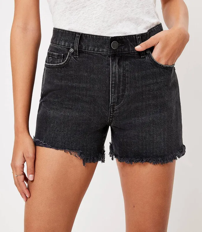 LOFT The Curvy High Waist Fresh Cut Off Denim Short In Washed Black Wash Washed Black Wash Women Shorts LOFT The Curvy High Waist Fresh Cut Off Denim Short In Washed Black Wash Washed Black Wash Women Shorts
