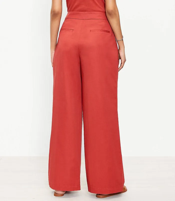 LOFT The Curvy Side Button Poplin Wide Leg Pant Coral Splash Women Pants