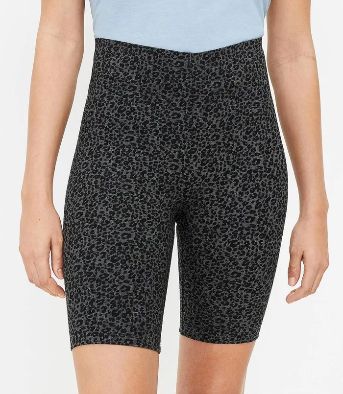 LOFT The Petite High Waist Sculpt Bike Short In Leopard Print Black Multi Women Petite Shorts LOFT The Petite High Waist Sculpt Bike Short In Leopard Print Black Multi Women Petite Shorts
