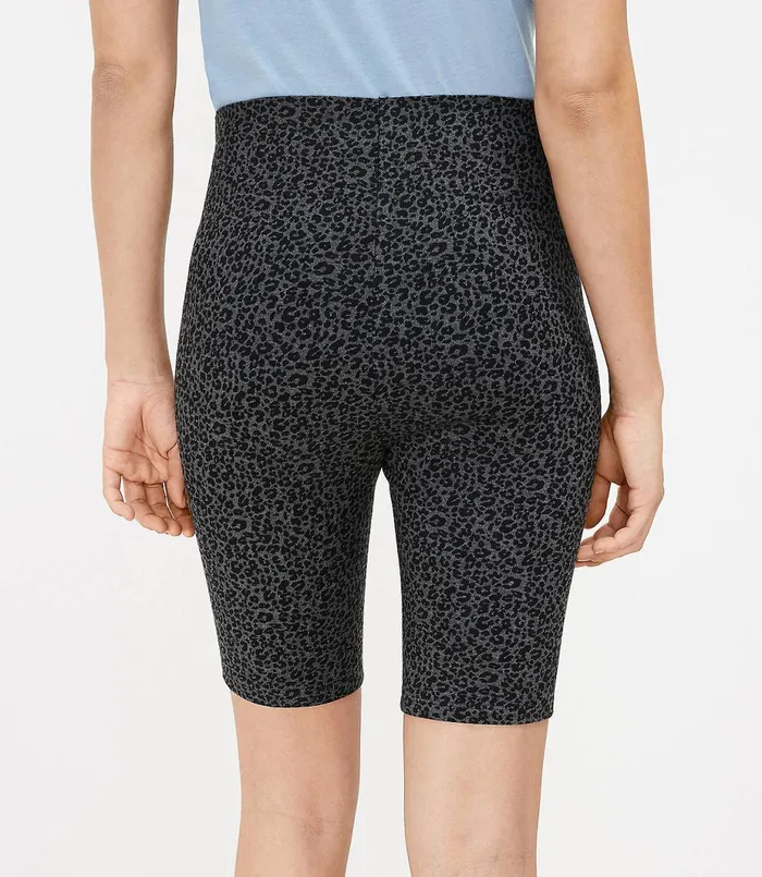 LOFT The Petite High Waist Sculpt Bike Short In Leopard Print Black Multi Women Petite Shorts