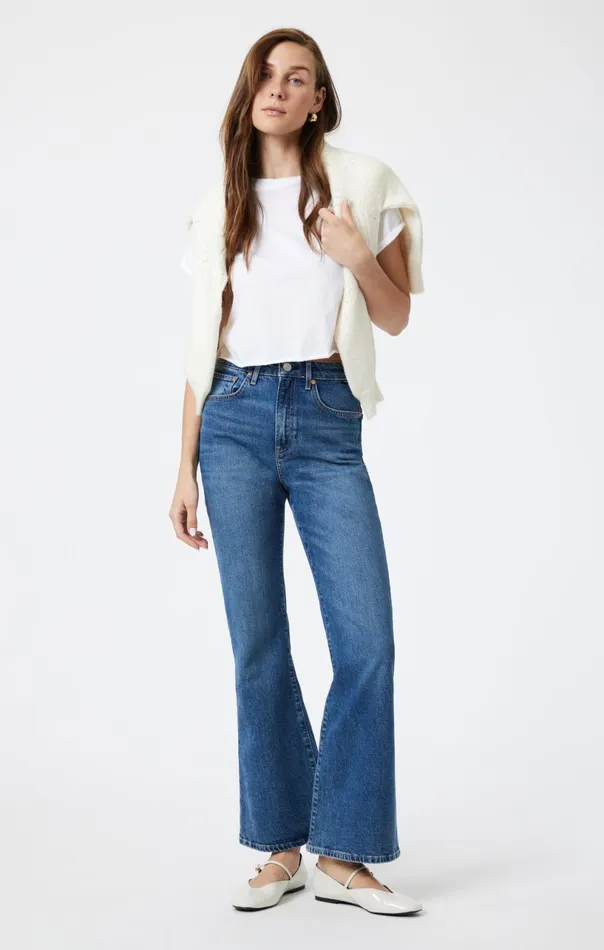Los Angeles Flare In Mid Brushed Classic Blue Women Mavi Jeans Denim