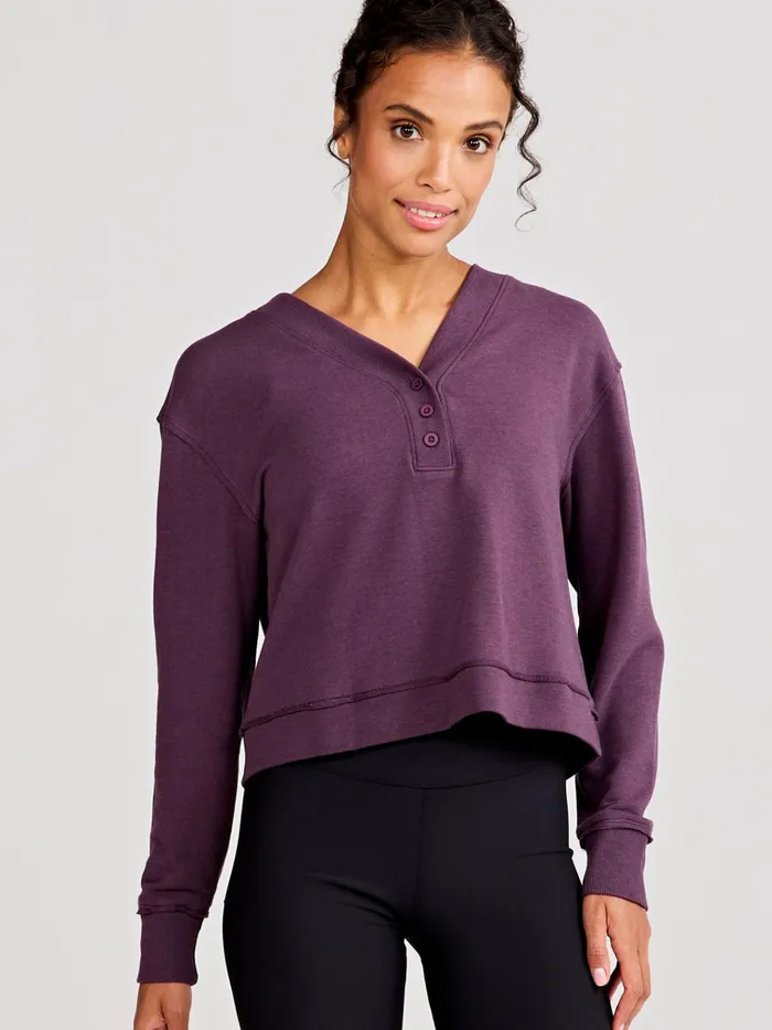 Lounge Women Tasc Performance Varsity Henley Sweatshirt