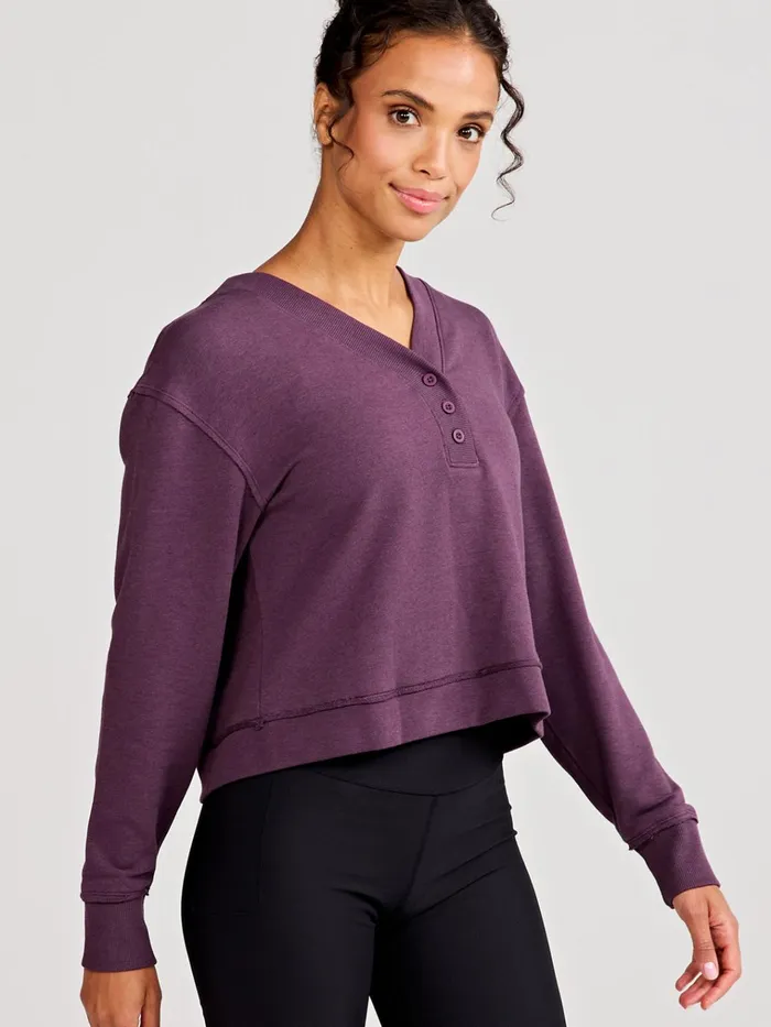 Lounge Women Tasc Performance Varsity Henley Sweatshirt