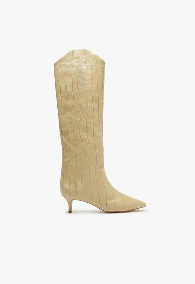 Maryana Lo CrocodileEmbossed Leather Boot Almond Buff Women Schutz Shoes Maryana Boots