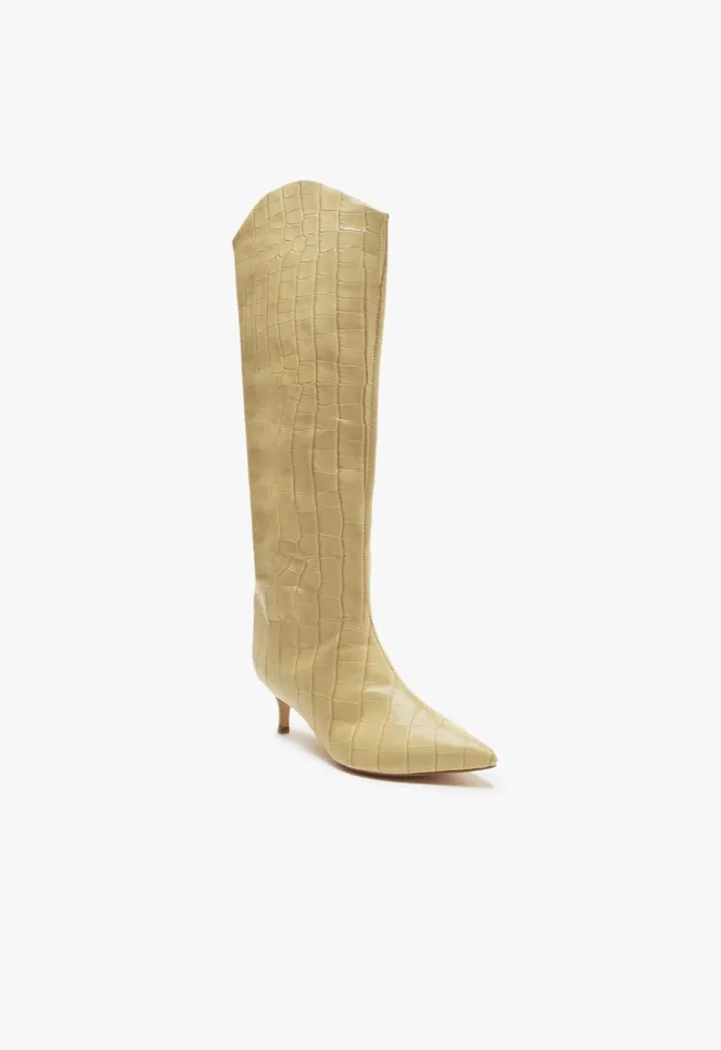 Maryana Lo CrocodileEmbossed Leather Boot Almond Buff Women Schutz Shoes Maryana Boots