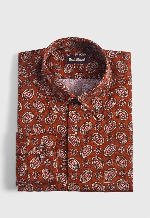 Medallion Print Cotton Sport Shirt Brown Mens Sport Shirts Paulstuart