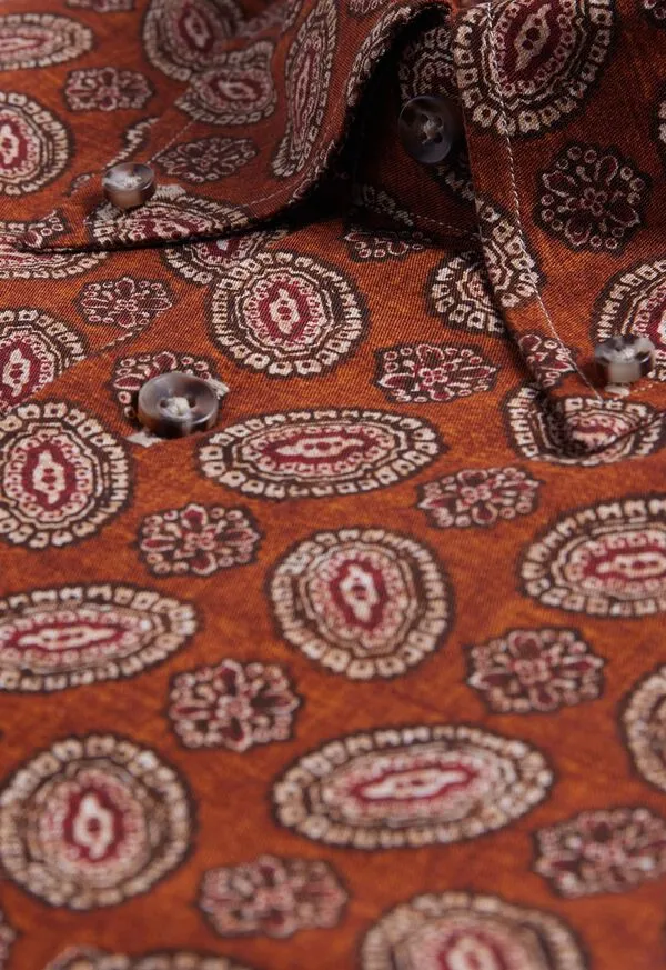 Medallion Print Cotton Sport Shirt Brown Mens Sport Shirts Paulstuart Medallion Print Cotton Sport Shirt Brown Mens Sport Shirts Paulstuart