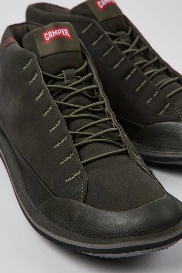 Men Beetle PrimaLoft Green Textile And Nubuck Ankle Boots Camper Ankle Boots