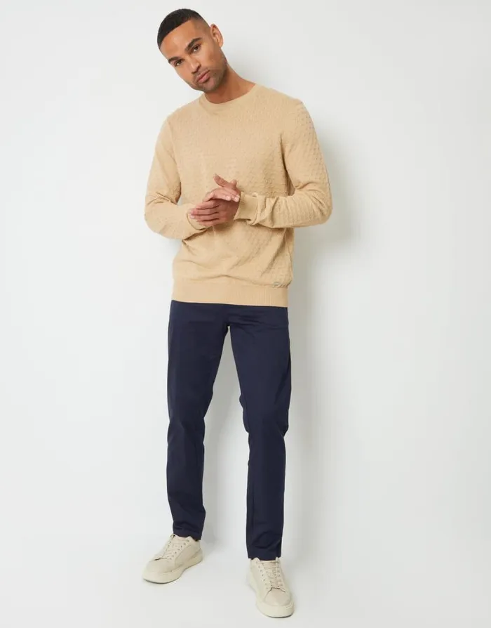 Men Beige Mini Cable Knit Crew Neck Jumper Threadbare Jumpers Men Beige Mini Cable Knit Crew Neck Jumper Threadbare Jumpers