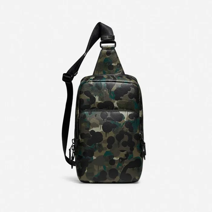 Men Belt Bags Coach Gotham Pack With Camo Print Matte Blackgreenblue