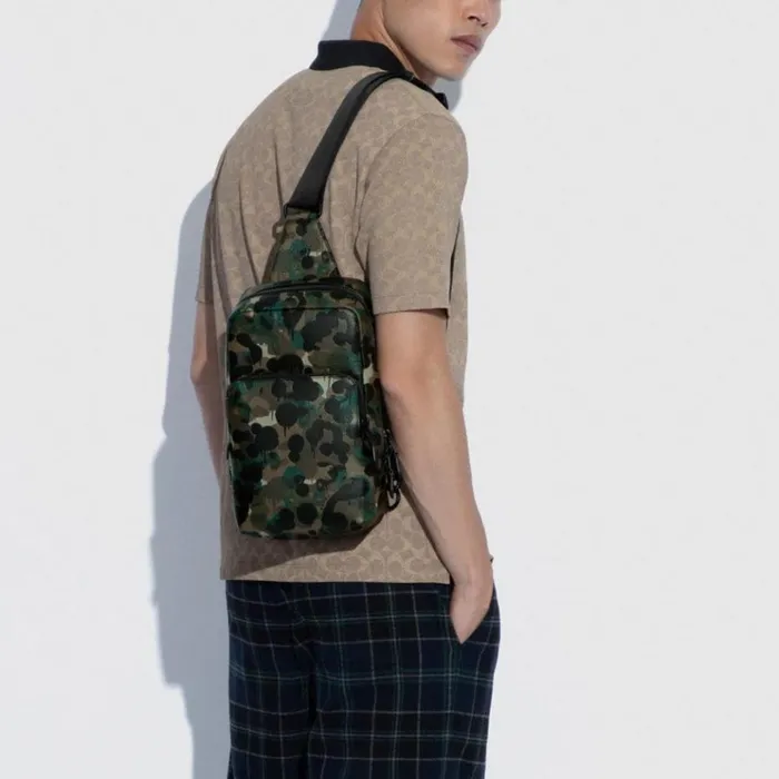 Men Belt Bags Coach Gotham Pack With Camo Print Matte Blackgreenblue