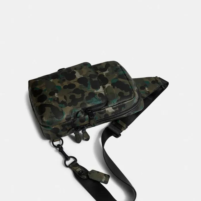 Men Belt Bags Coach Gotham Pack With Camo Print Matte Blackgreenblue