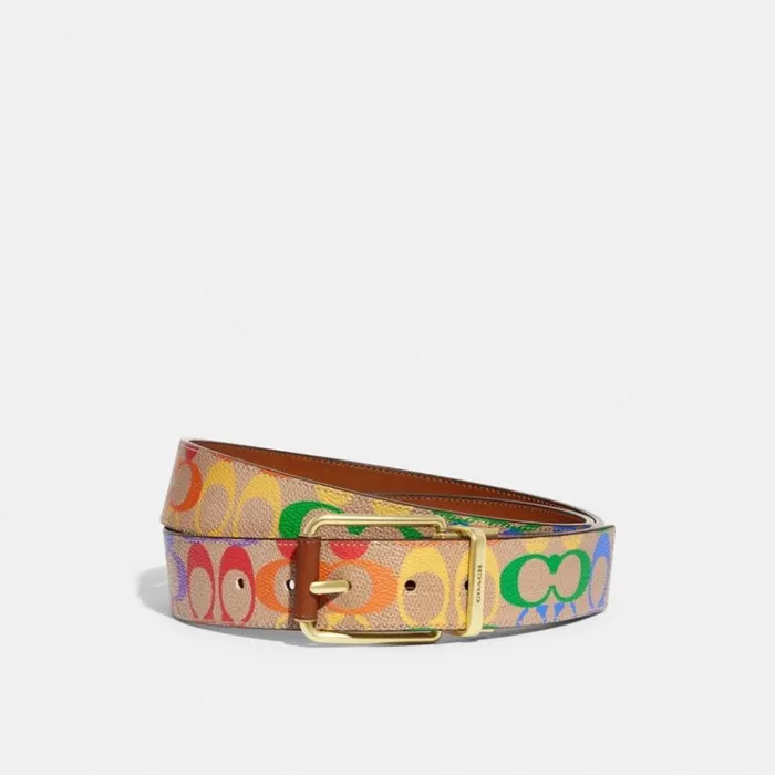 Men Belts Coach Roller Buckle Cut To Size Reversible Belt In Rainbow Signature Canvas 38 Mm Rainbow Signature Men Belts Coach Roller Buckle Cut To Size Reversible Belt In Rainbow Signature Canvas 38 Mm Rainbow Signature