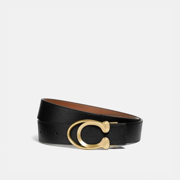 Men Belts Coach Signature Buckle Belt 38 Mm Blacksaddle