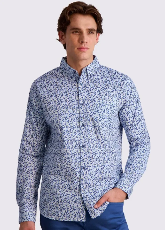 Men Ben Sherman Archive Print Shirts Floral Print LongSleeve Shirt 8211 Blue