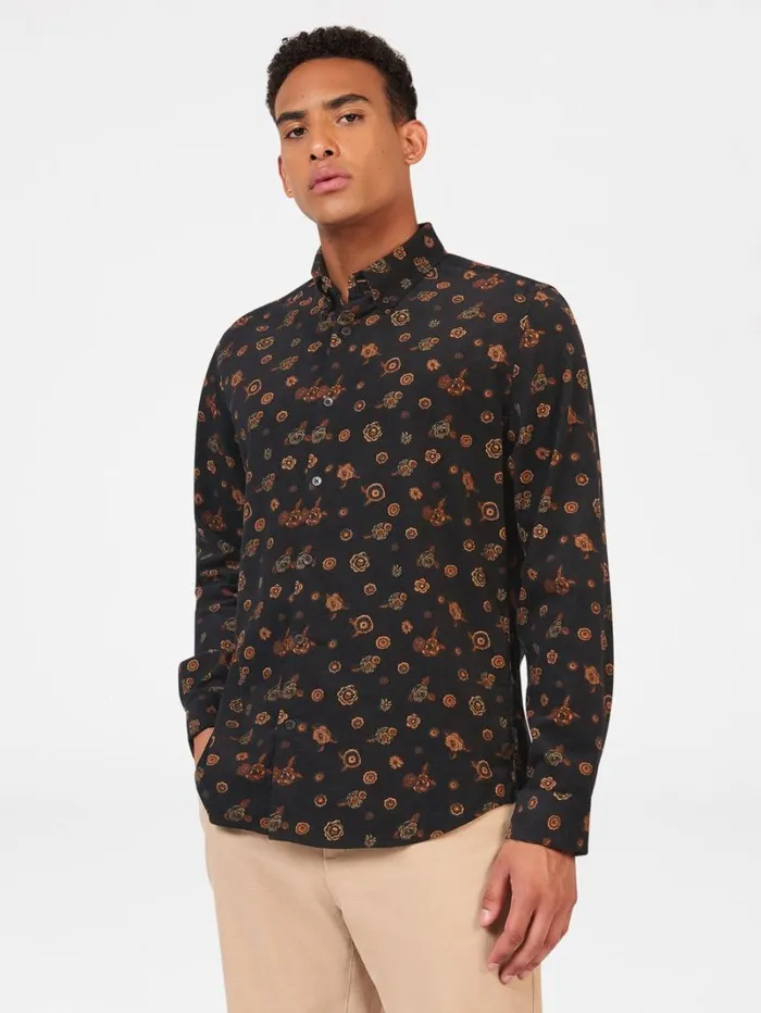 Men Ben Sherman Archive Print Shirts Retro Floral Print Corduroy Shirt