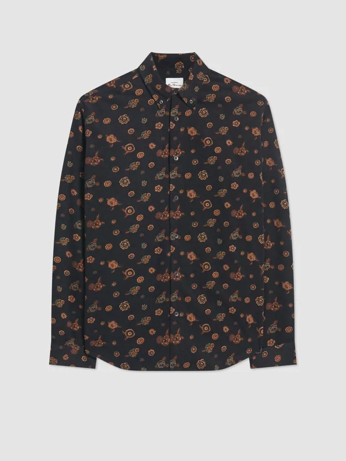 Men Ben Sherman Archive Print Shirts Retro Floral Print Corduroy Shirt