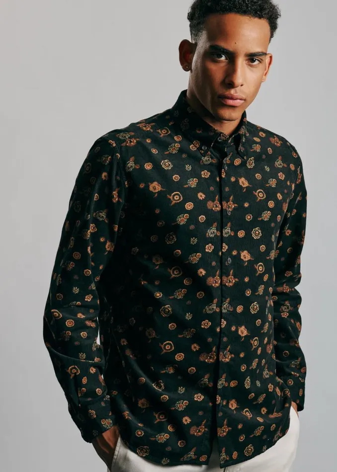 Men Ben Sherman Archive Print Shirts Retro Floral Print Corduroy Shirt