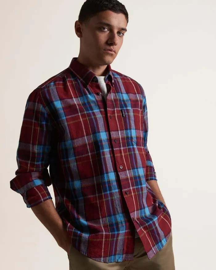 Men Ben Sherman Heritage Check Shirts Madras Check Linen Blend LongSleeve Shirt Men Ben Sherman Heritage Check Shirts Madras Check Linen Blend LongSleeve Shirt