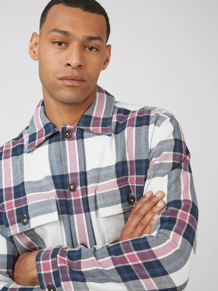 Men Ben Sherman Jackets and Outerwear Casual Twill Plaid Workwear Jacket Men Ben Sherman Jackets and Outerwear Casual Twill Plaid Workwear Jacket
