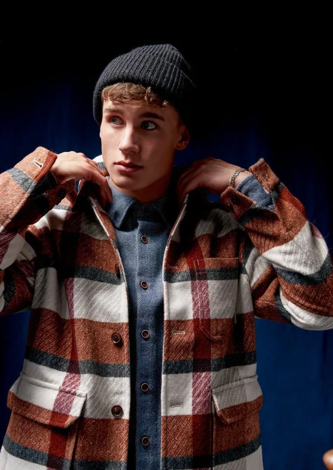 Men Ben Sherman Jackets and Outerwear Plaid Workers Jacket 8211 Burnt Orange
