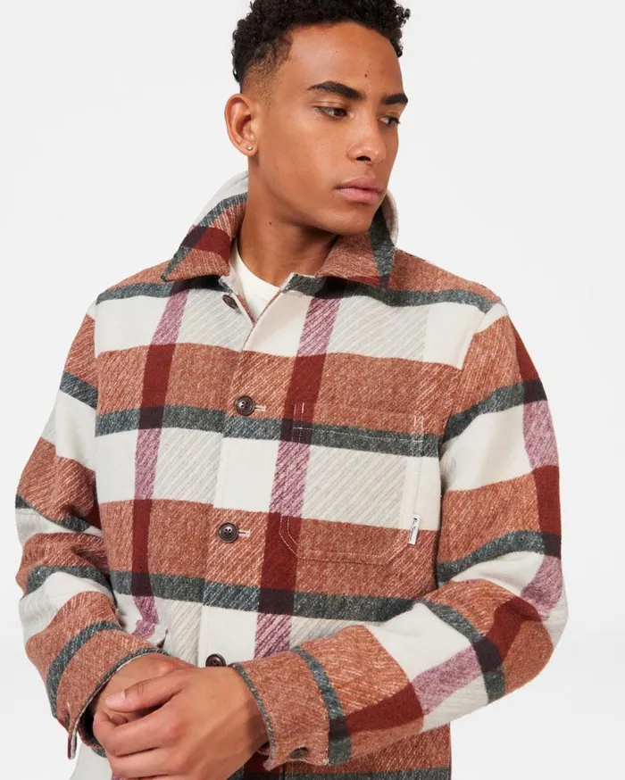 Men Ben Sherman Jackets and Outerwear Plaid Workers Jacket 8211 Burnt Orange