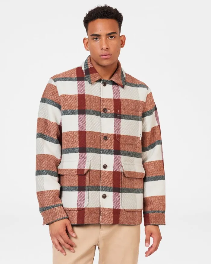 Men Ben Sherman Jackets and Outerwear Plaid Workers Jacket 8211 Burnt Orange