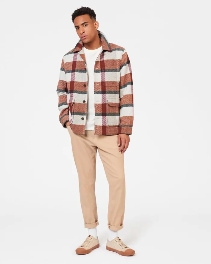 Men Ben Sherman Jackets and Outerwear Plaid Workers Jacket 8211 Burnt Orange