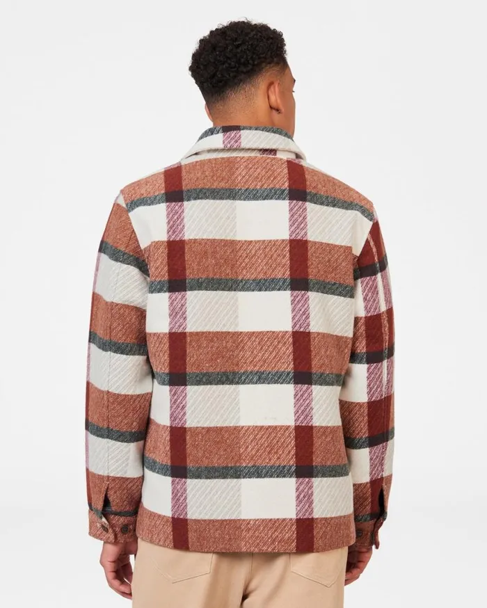 Men Ben Sherman Jackets and Outerwear Plaid Workers Jacket 8211 Burnt Orange