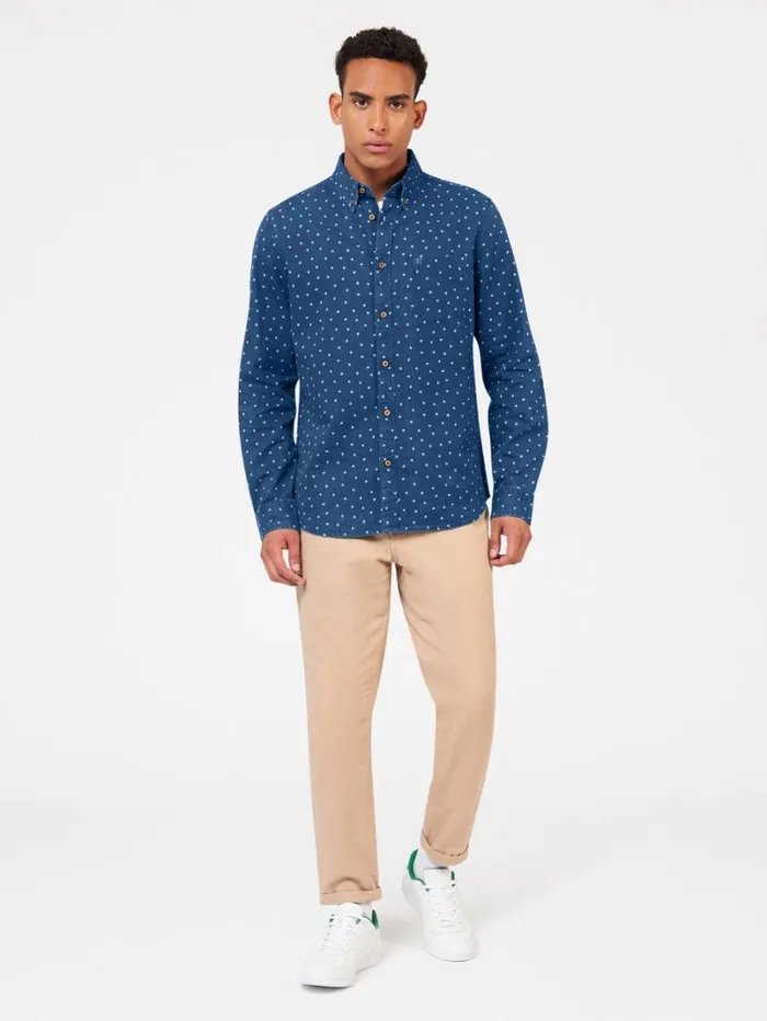 Men Ben Sherman Long Sleeve Shirts Long Sleeve Indigo Card Print Shirt Men Ben Sherman Long Sleeve Shirts Long Sleeve Indigo Card Print Shirt