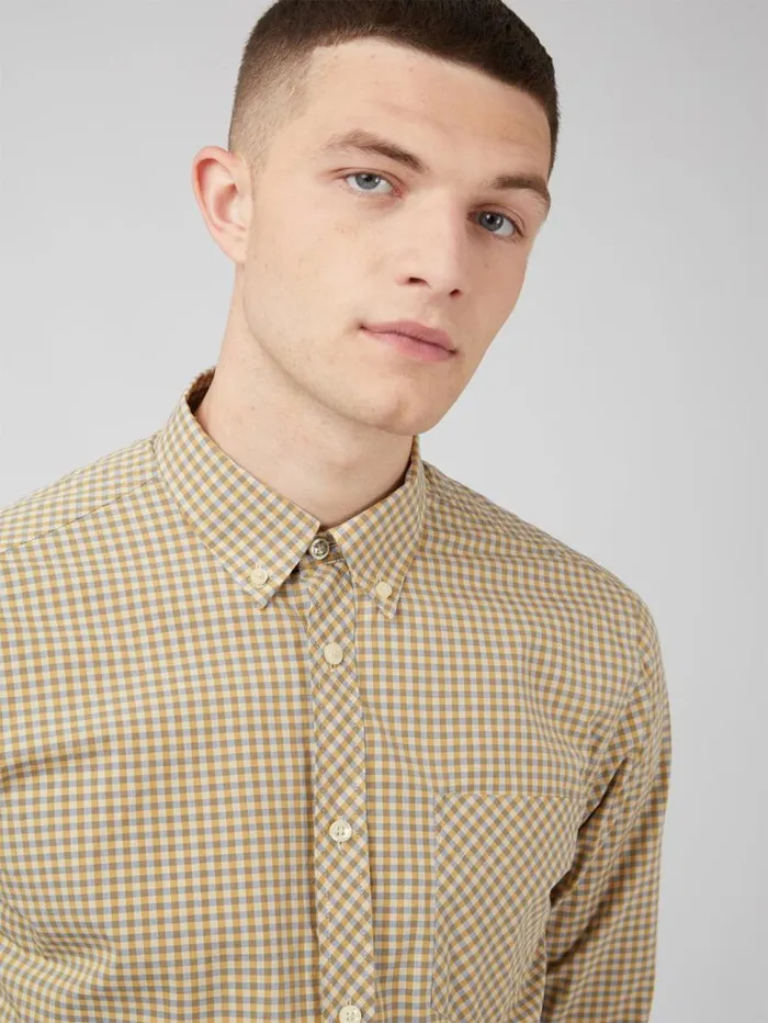 Men Ben Sherman Long Sleeve Shirts Signature Gingham LongSleeve Shirt 8211 Stone