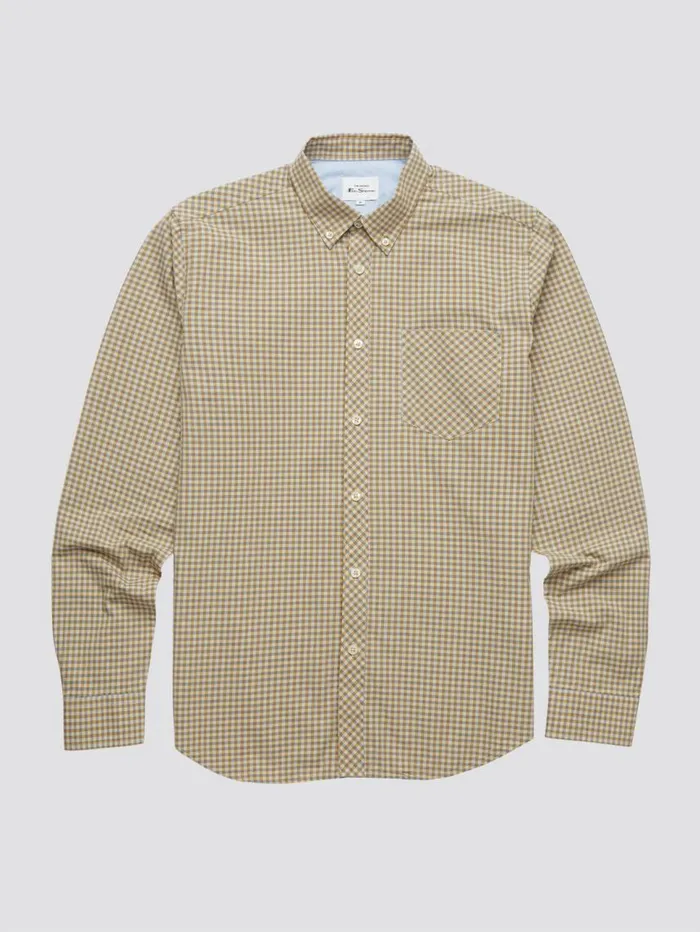 Men Ben Sherman Long Sleeve Shirts Signature Gingham LongSleeve Shirt 8211 Stone