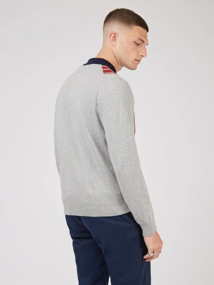 Men Ben Sherman Mod Knit Polos LongSleeve Knit Polo Sweater Polo Gray Navy Spring Polo Collared Sweater Polo Model