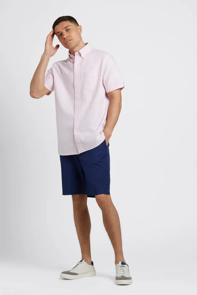 Men Ben Sherman Oxford Shirts Short Sleeve Brighton Oxford Organic Shirt 8211 Dusty Pink