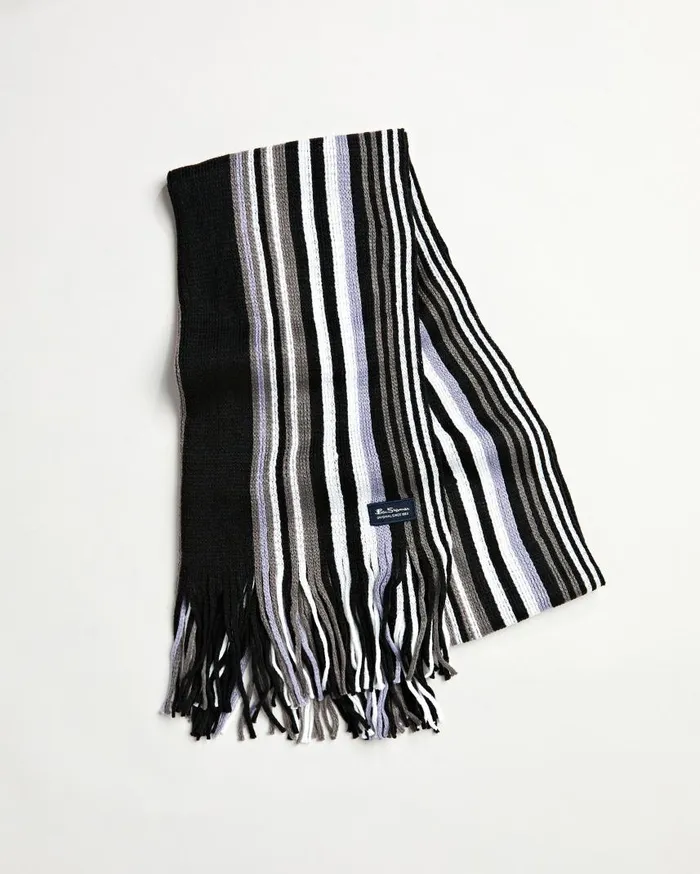 Men Ben Sherman Scarves and Cold Weather Rochelle Knit Scarf 8211 True BlackGranite GreySilver BulletBright White