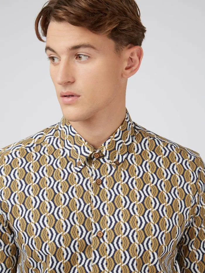 Men Ben Sherman Short Sleeve Shirts Optical Print ShortSleeve Shirt