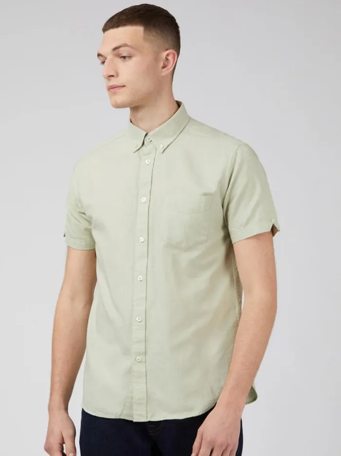 Men Ben Sherman Short Sleeve Shirts Signature Organic ShortSleeve Oxford Shirt 8211 Pistachio